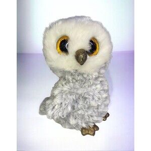 TY BEANIE BOOS OWELETTE Plush Gray White Owl Gold Glitter Eyes 6" 2017 Stuffie